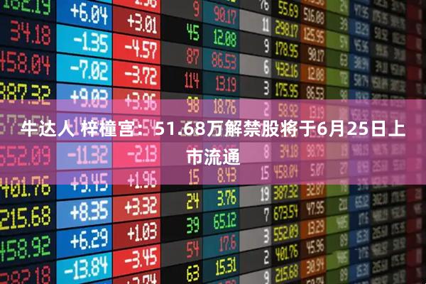 牛达人 梓橦宫：51.68万解禁股将于6月25日上市流通